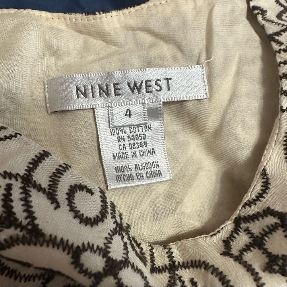 Nine West Cotton Black and Cream Patterned Top - Picture 2 of 7